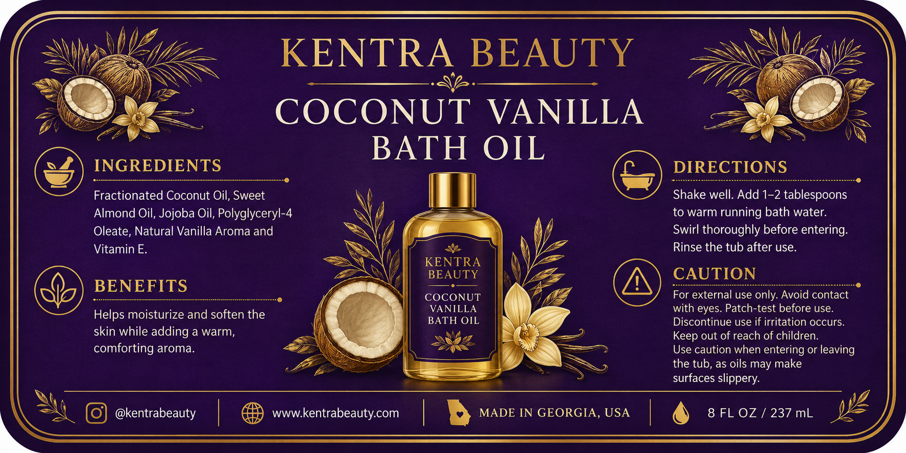Coconut Vanilla Bath Oil Label Graphic