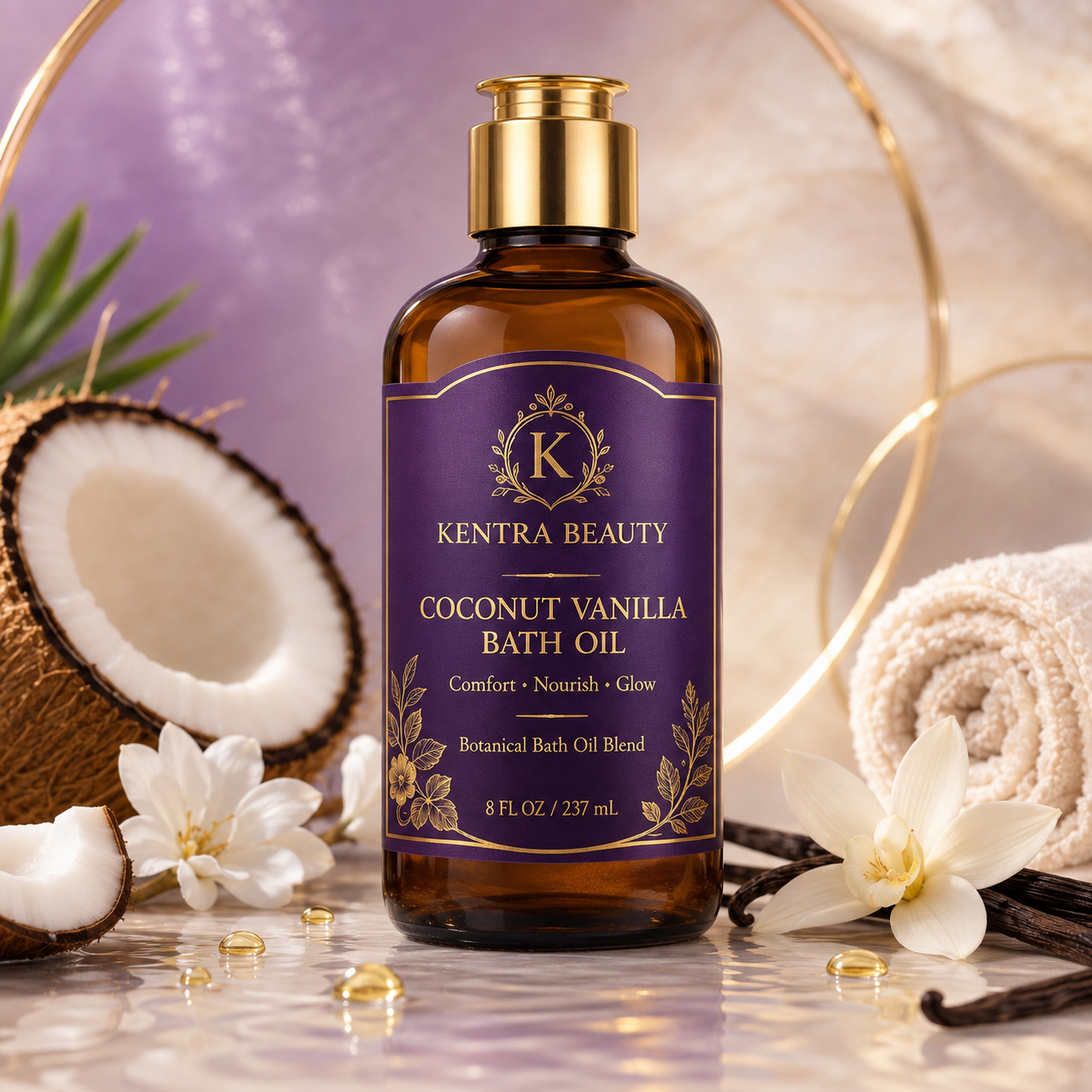 Coconut Vanilla Bath Oil - Kentra Beauty Botanical Essentials
