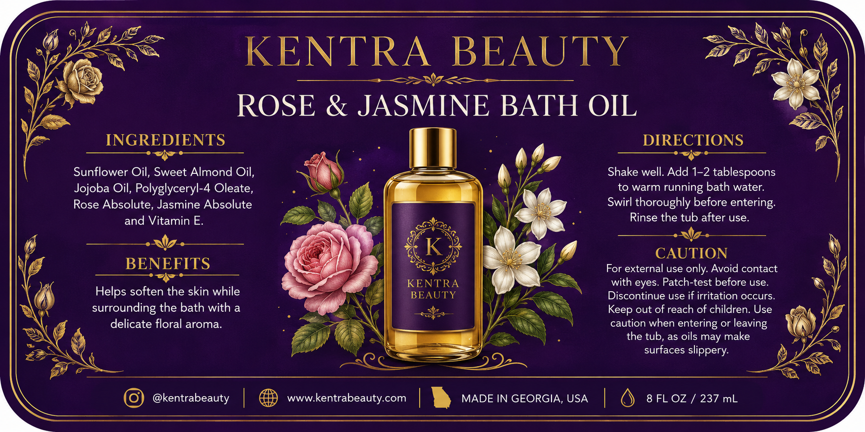 Rose & Jasmine Bath Oil Label Graphic